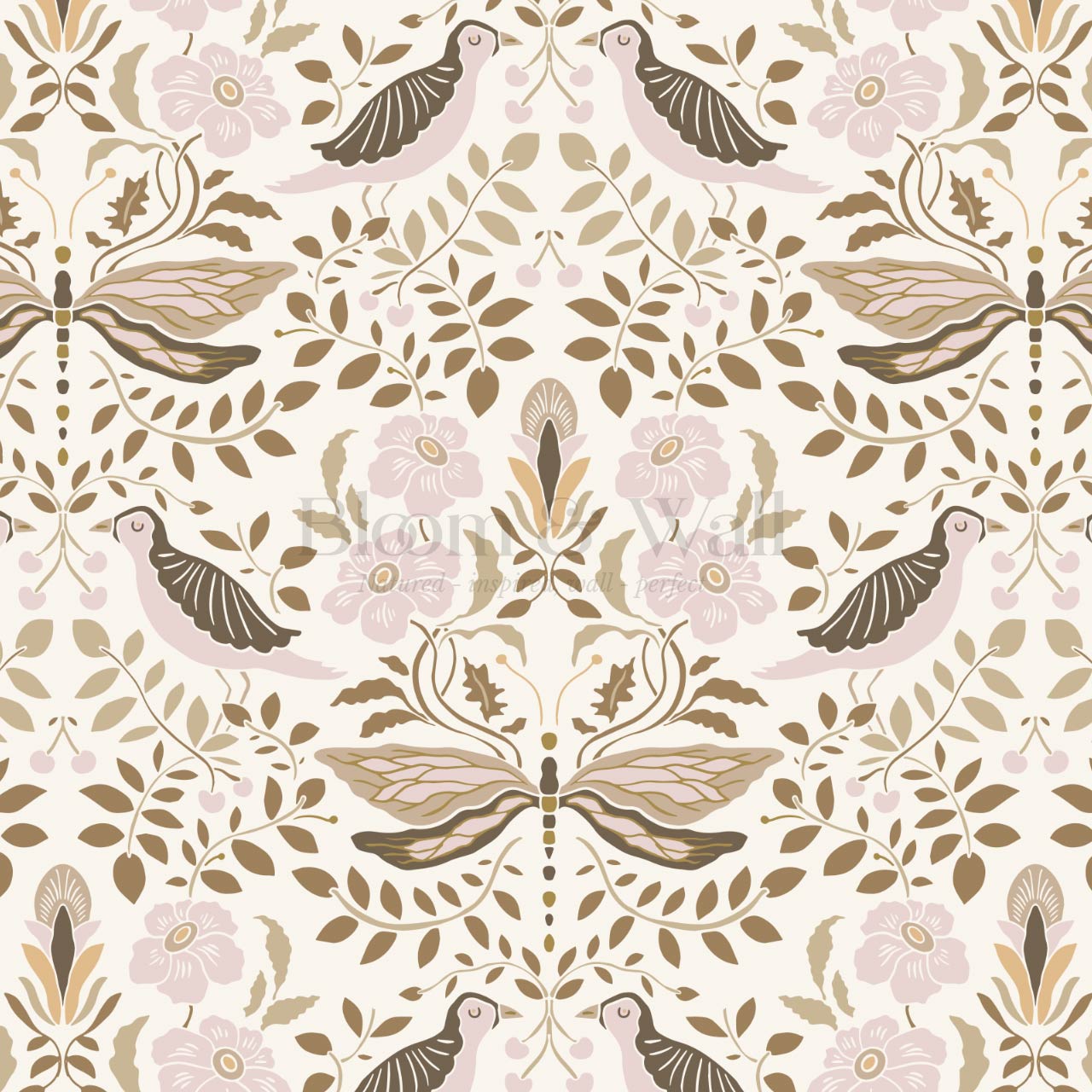 Aisha Puffins and Cherry Blush Wallpaper