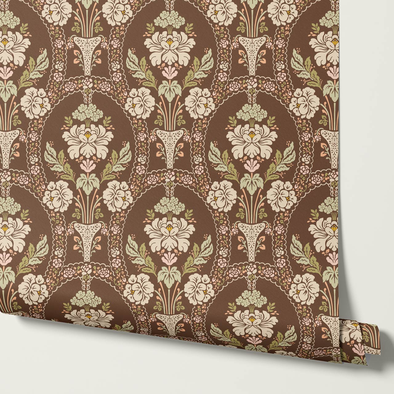 Alaia Preppy Regency Damask Coffee Cream Wallpaper
