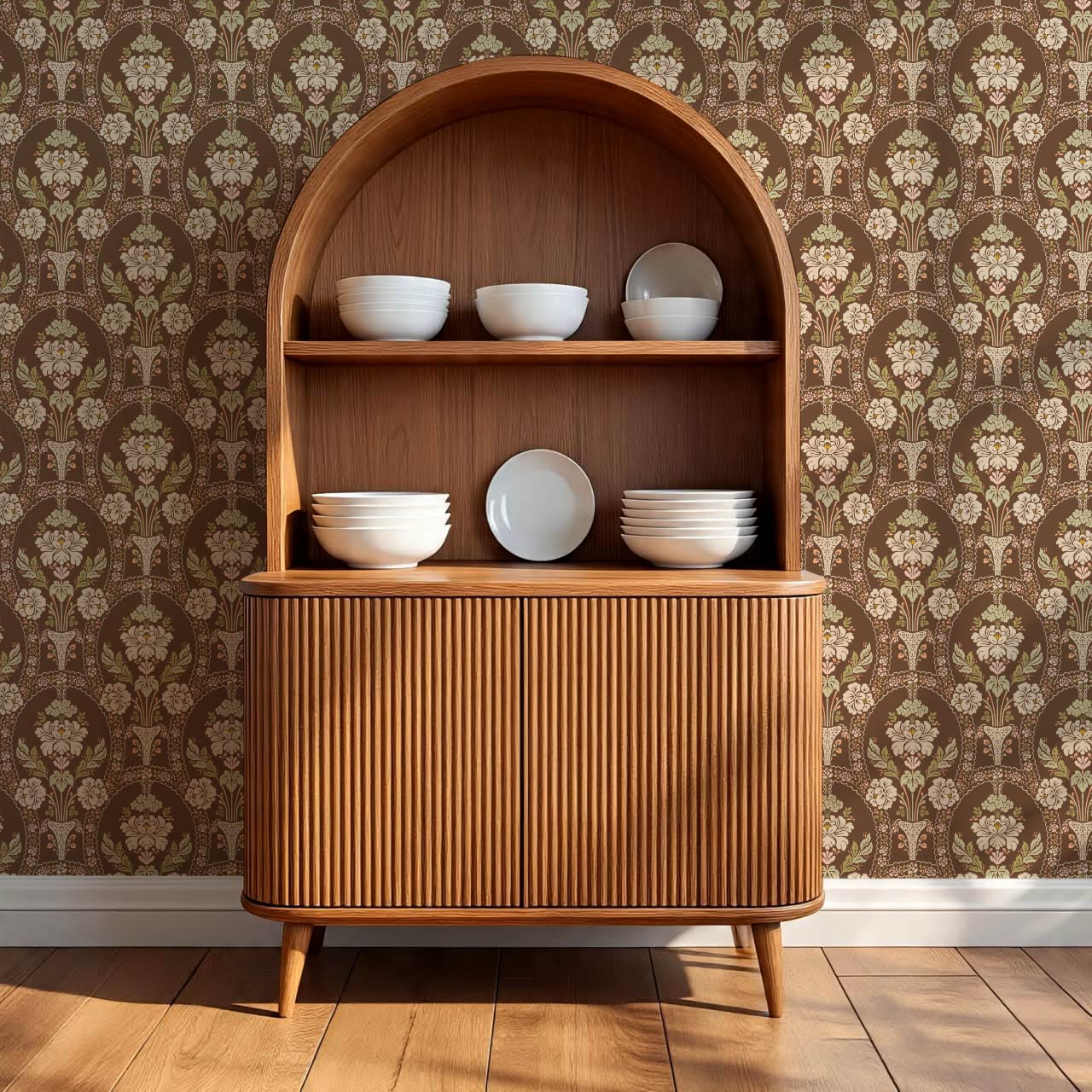 Alaia Preppy Regency Damask Coffee Cream Wallpaper