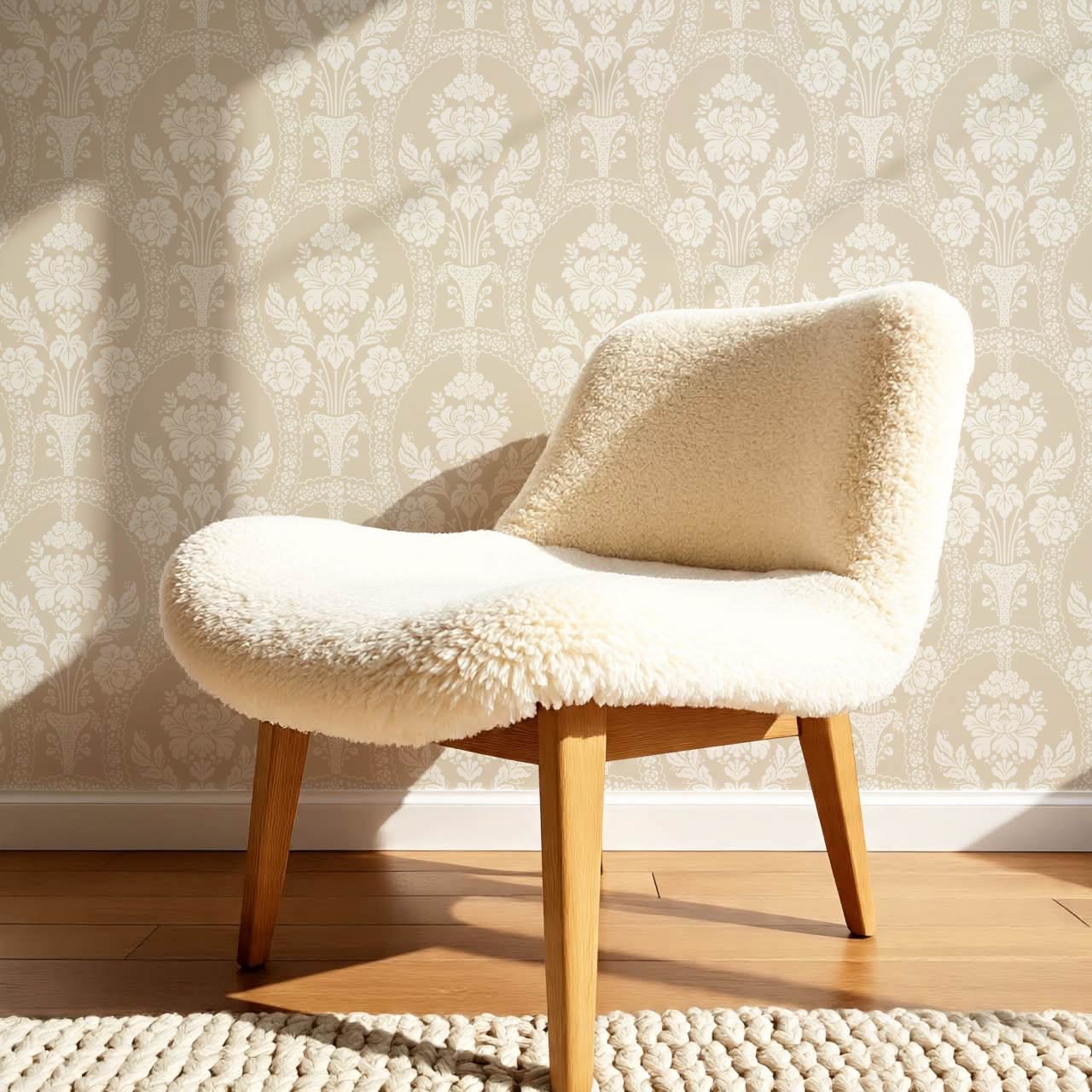 Alaia Preppy Regency Damask Neutral Beige Wallpaper