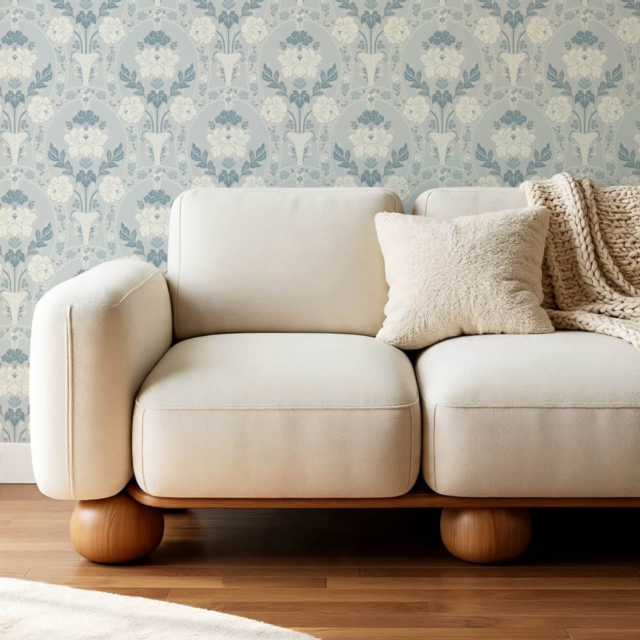 Alaia Preppy Regency Damask Sky Cream Wallpaper