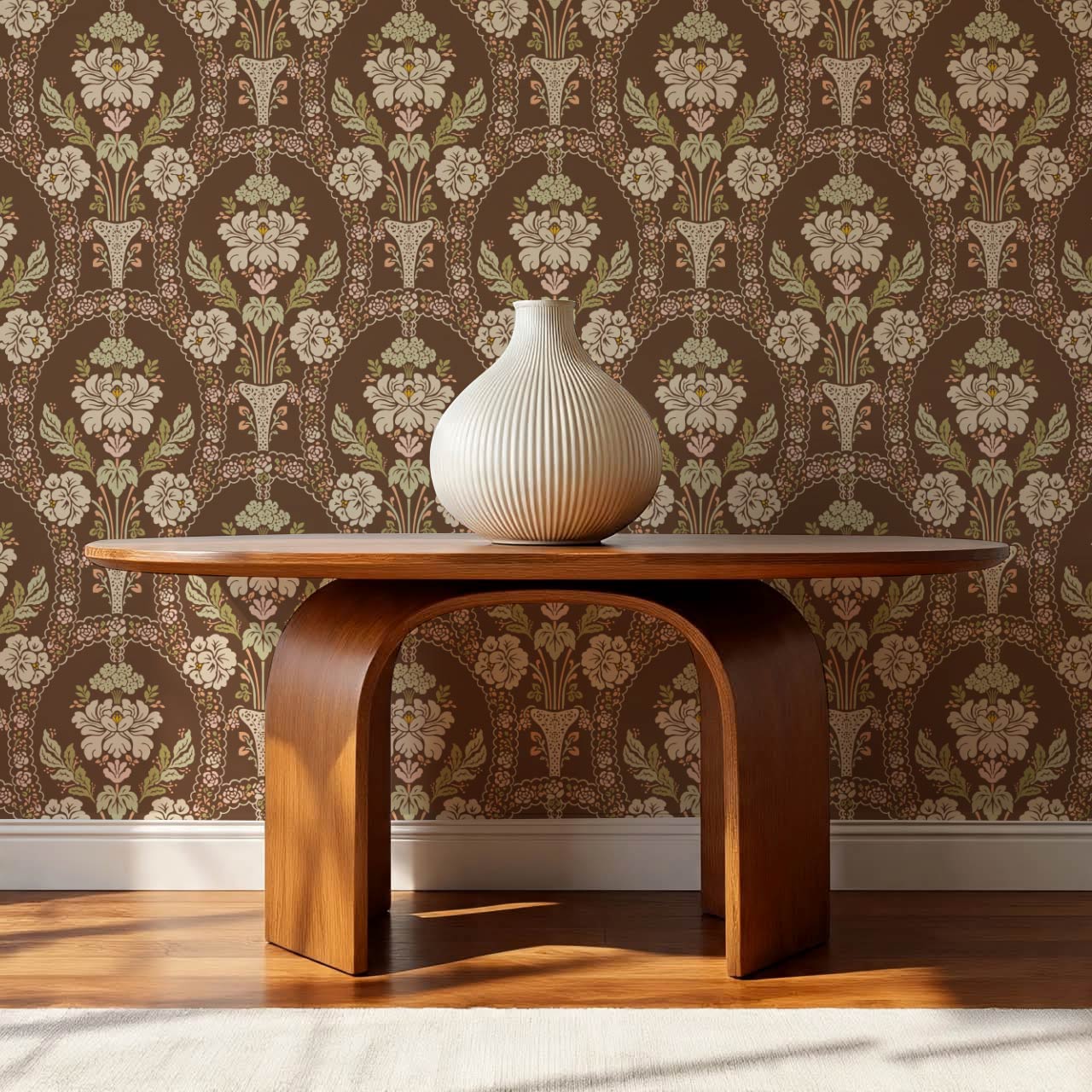 Alaia Preppy Regency Damask Coffee Cream Wallpaper