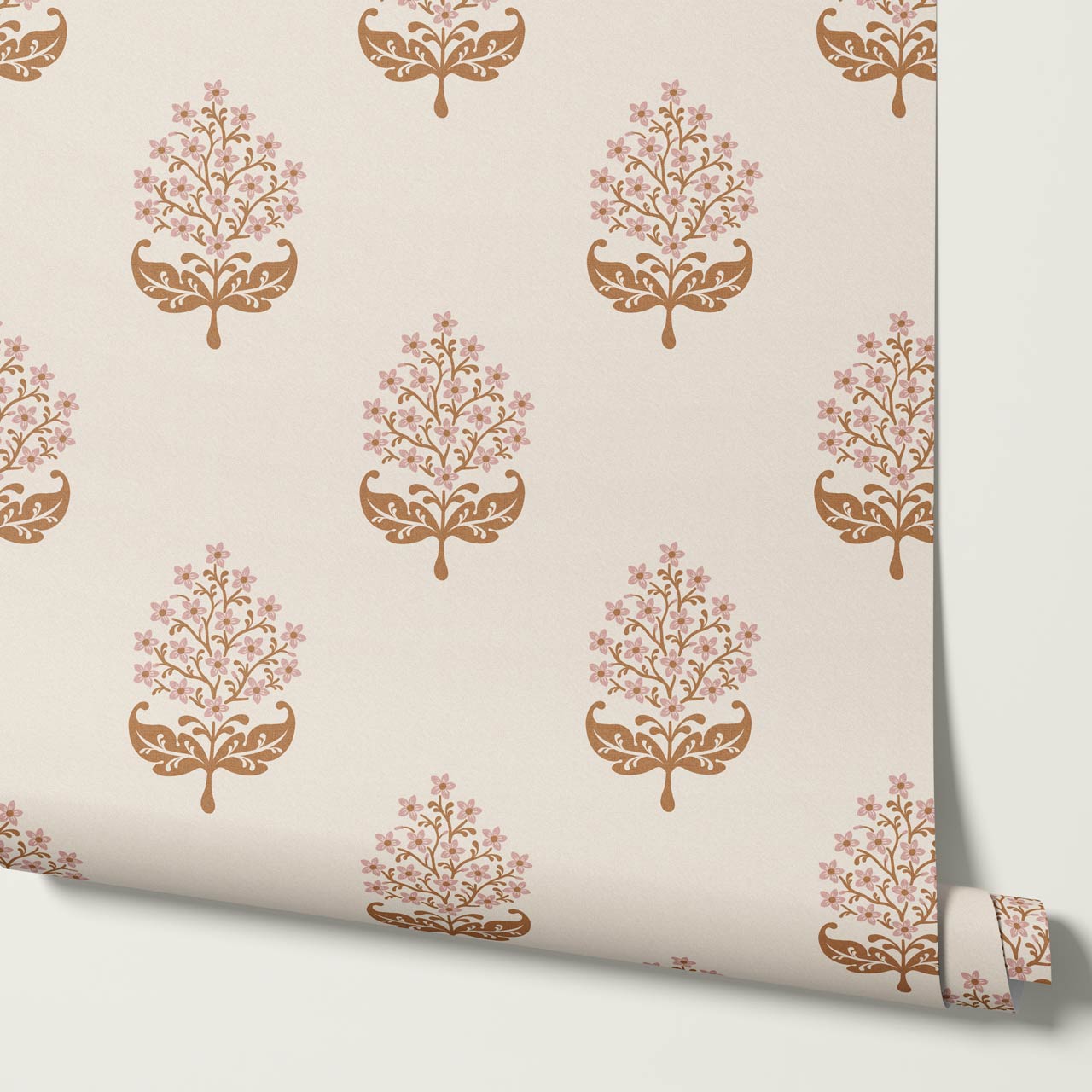 Alazne Jasmine Block Print Toffee Pink Wallpaper