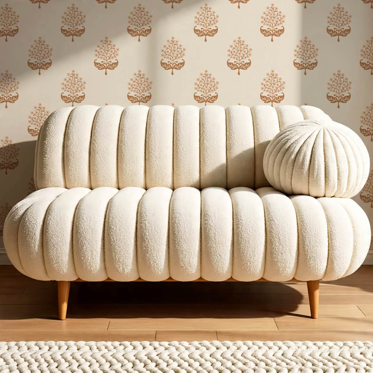 Alazne Jasmine Block Print Washed Coral Wallpaper