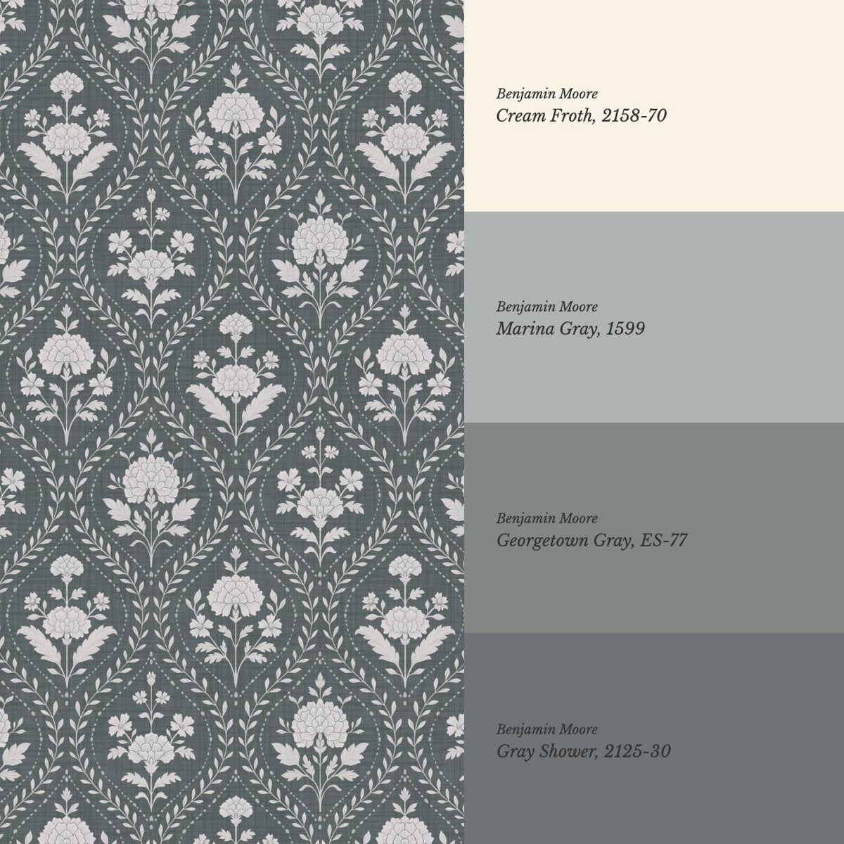 Alba Laurel Vines Slate Smoke Wallpaper