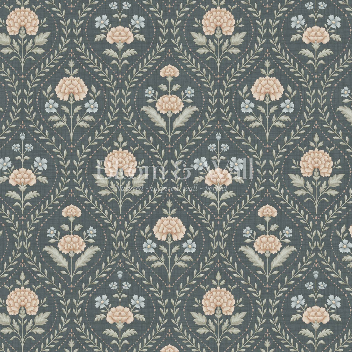 Alba Laurel Vines Slate Clay Sky Wallpaper