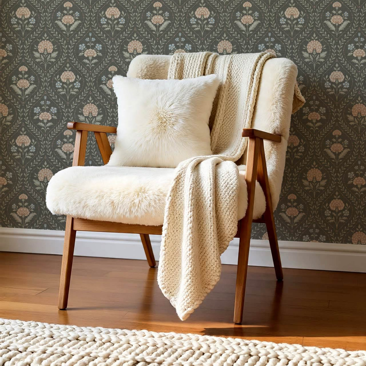 Alba Laurel Vines Deep Olive Clay Sky Wallpaper
