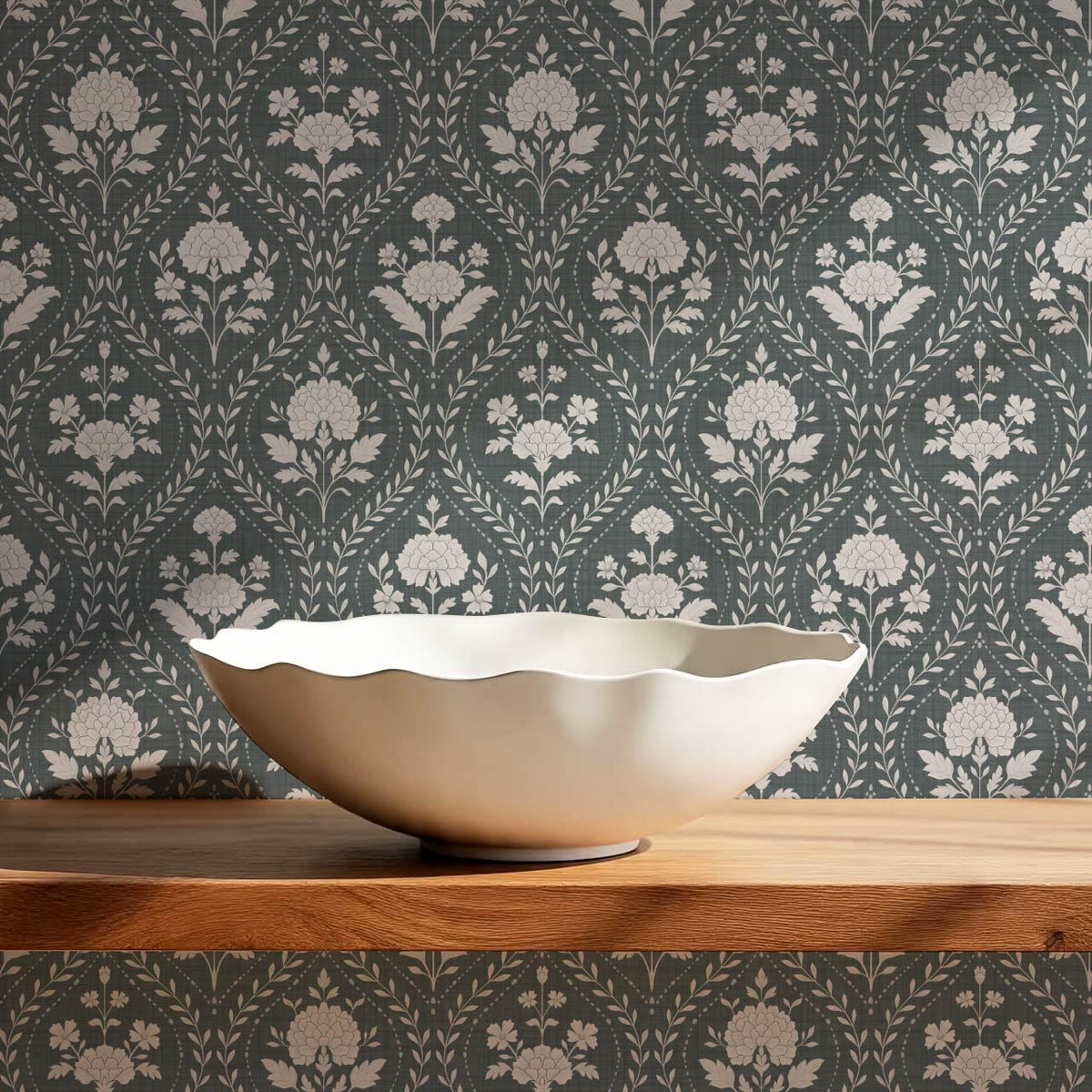 Alba Laurel Vines Slate Smoke Wallpaper