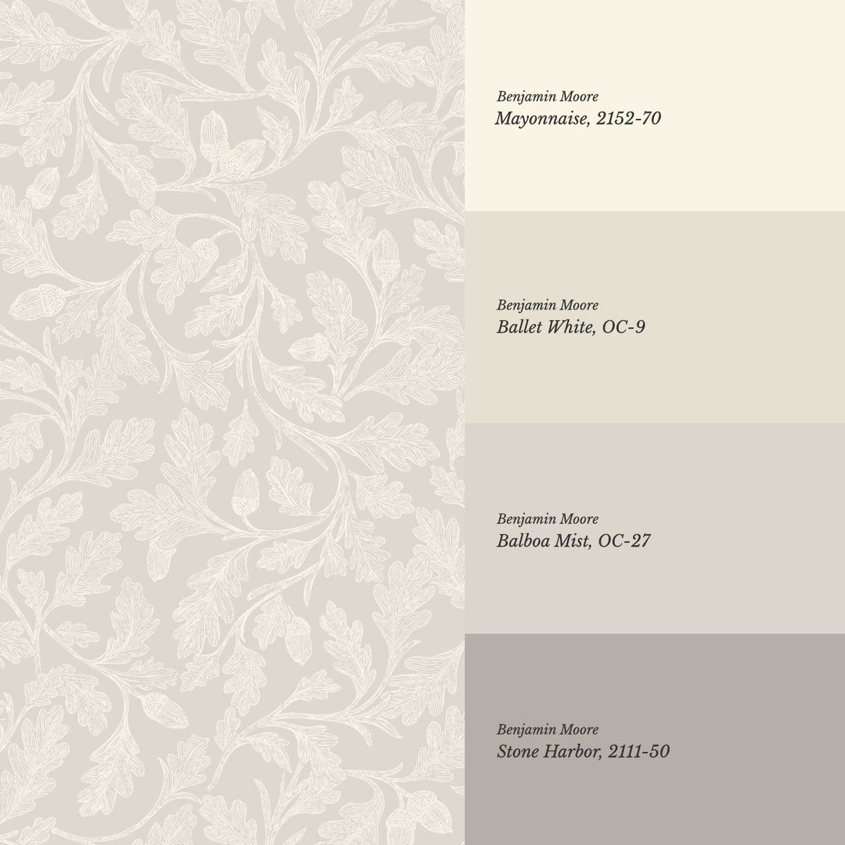 Alejandra Trailing Acorn Botanical Neutral Stone Ivory Wallpaper