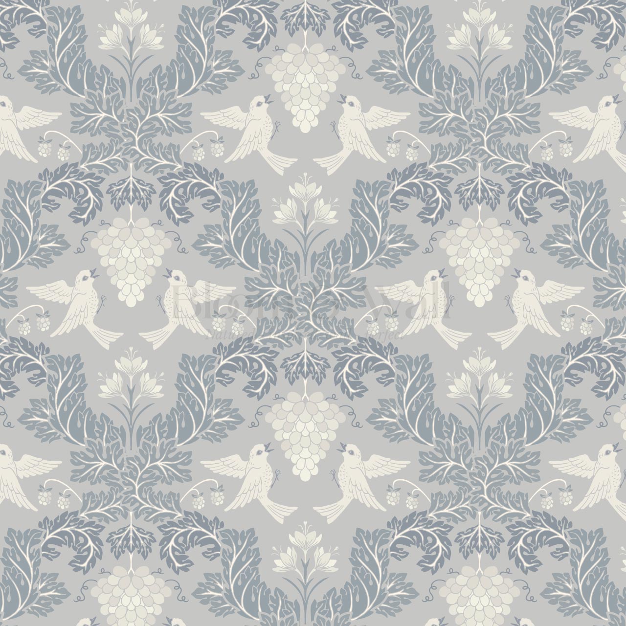 Alessandra Grape Damask Dove Gray Wallpaper