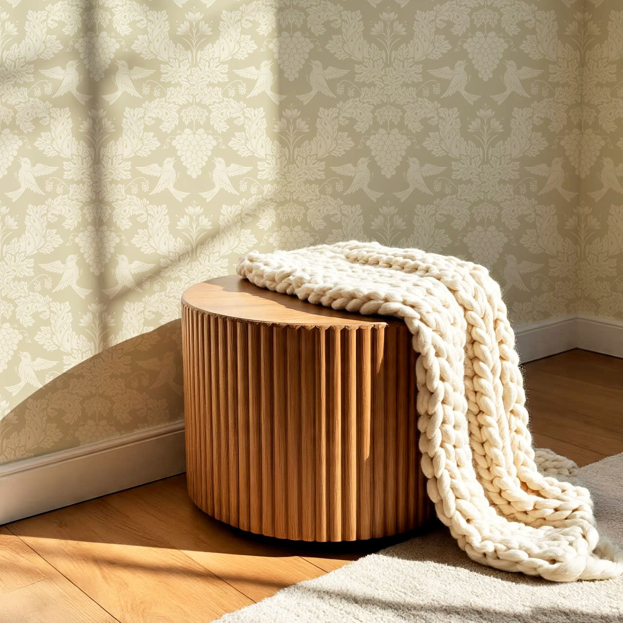 Alessandra Grape Damask Beige Wallpaper