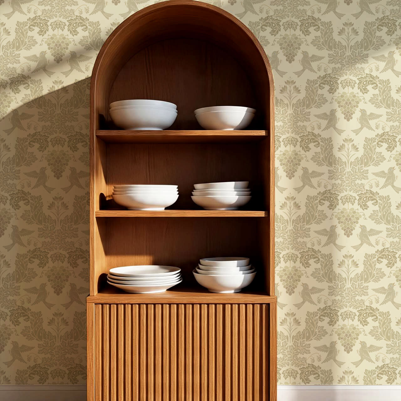 Alessandra Grape Damask Butter Tan Wallpaper