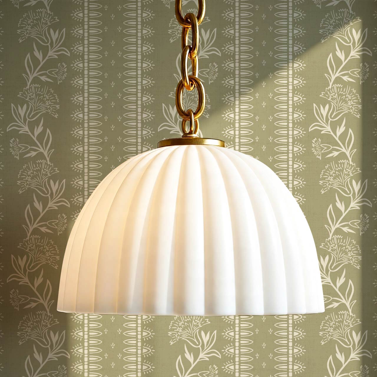 Aletta Trailing Carnations Sage Green Wallpaper