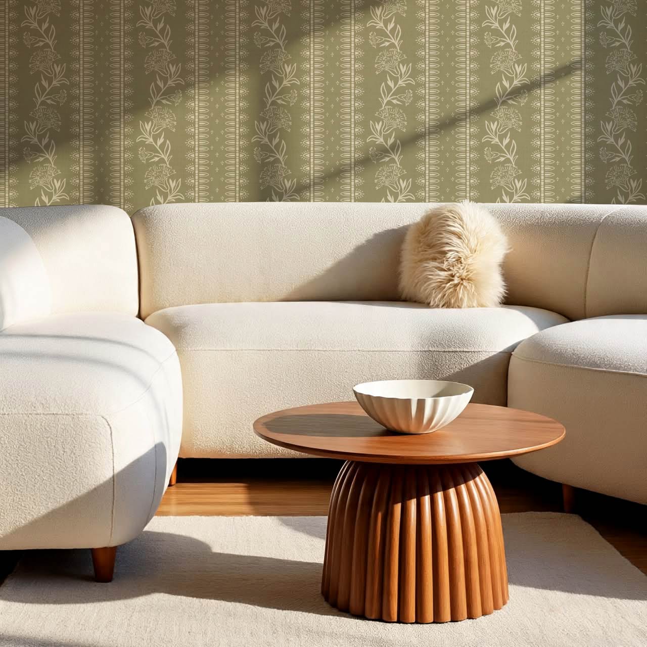 Aletta Trailing Carnations Sage Green Wallpaper