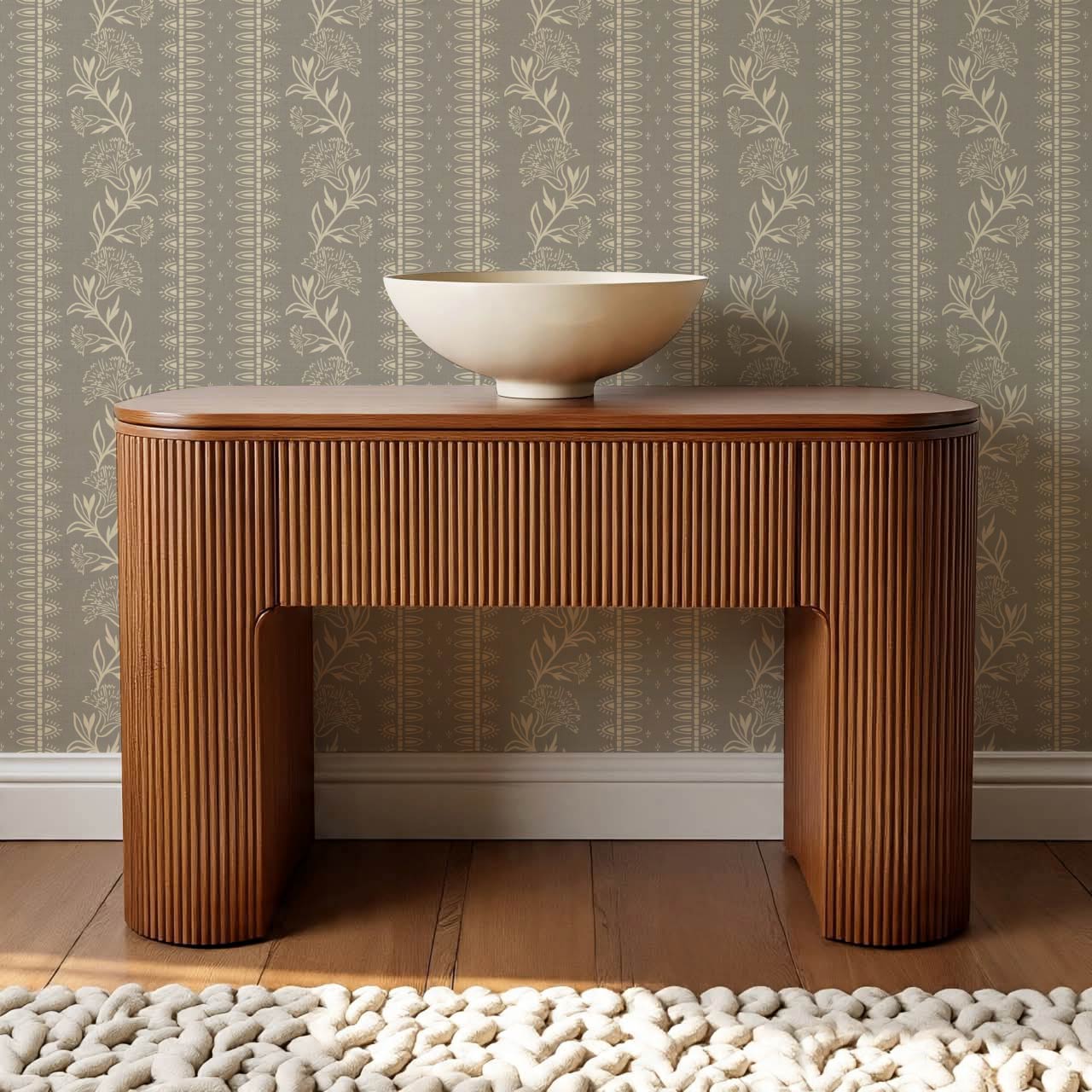 Aletta Trailing Carnations Stone Grey Wallpaper