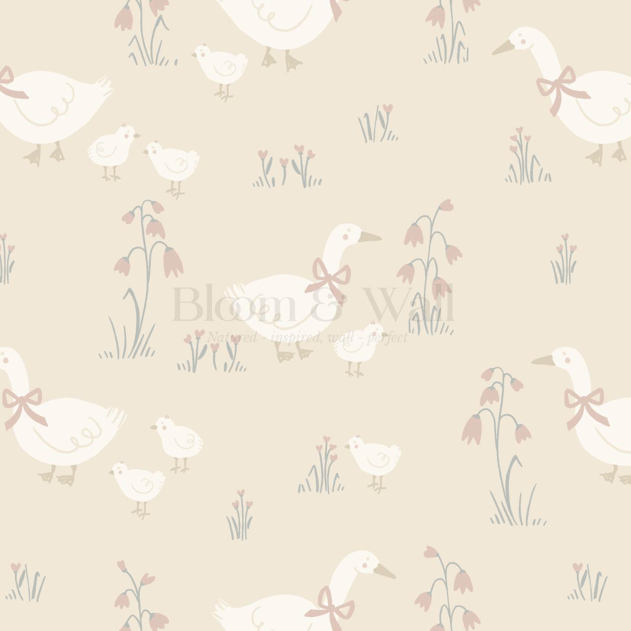 Alexandrine Duck Spring Meadows Cream Wallpaper