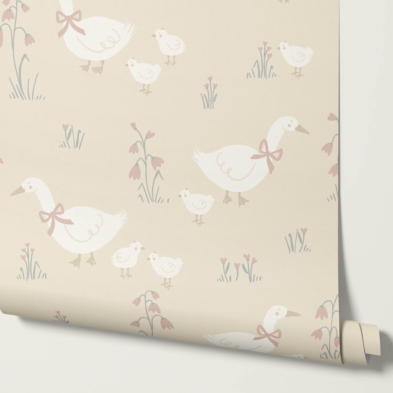 Alexandrine Duck Spring Meadows Cream Wallpaper