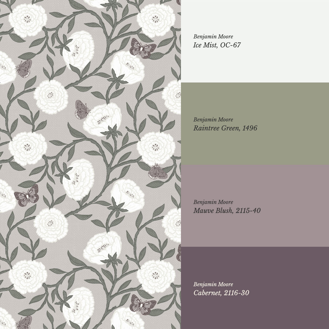 Alida Butterflies & Peonies Lavender Wallpaper