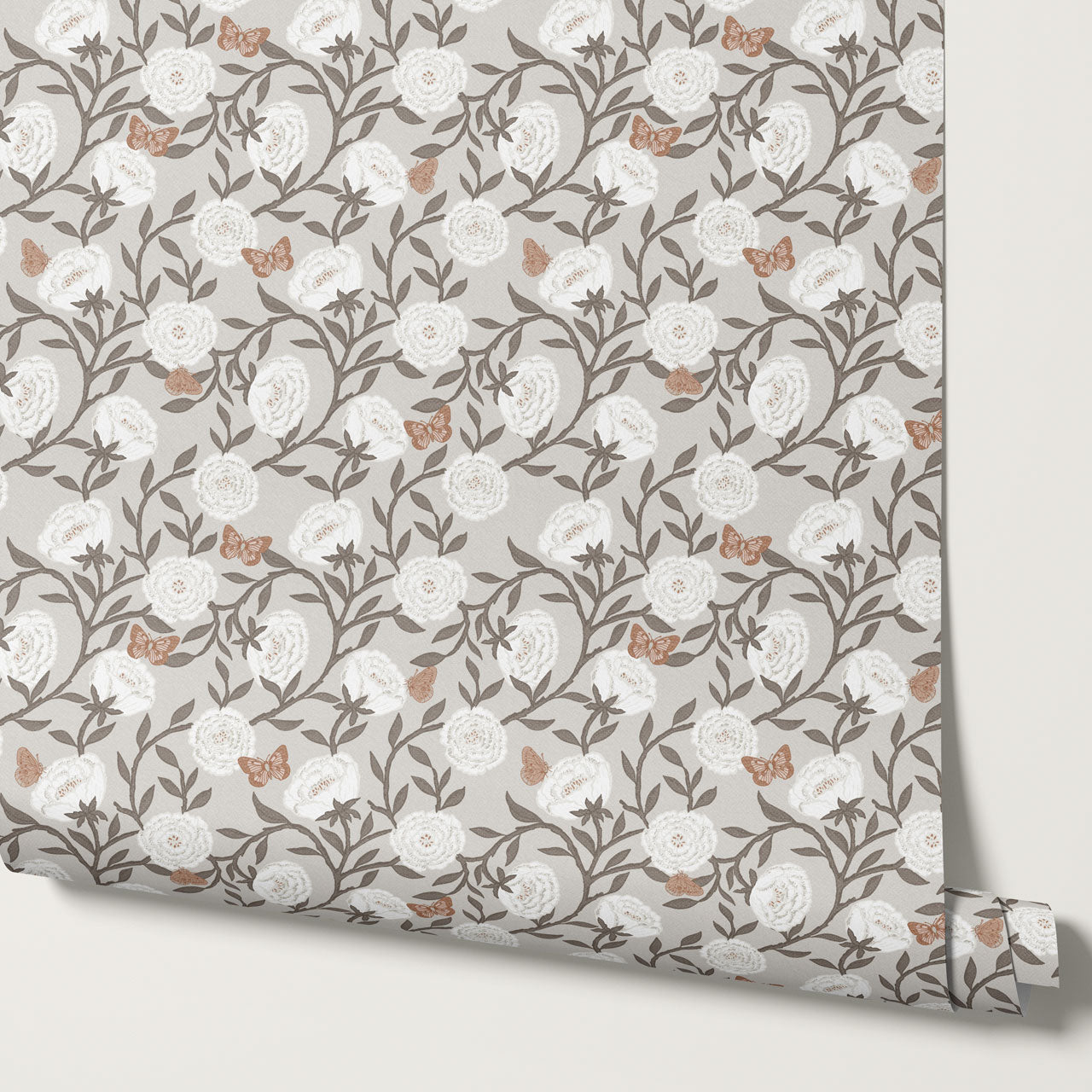 Alida Butterflies & Peonies Neutral Wallpaper