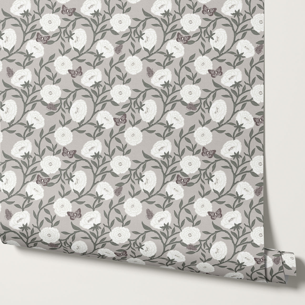 Alida Butterflies & Peonies Lavender Wallpaper