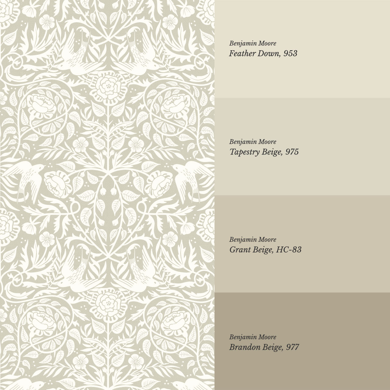 Alida Swallows & Roses Beige Wallpaper