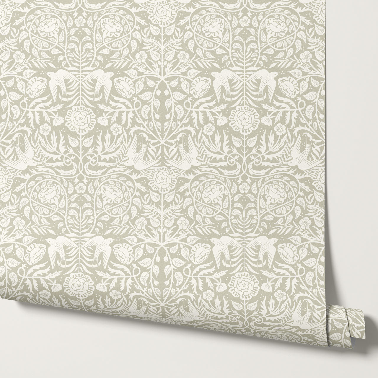Alida Swallows & Roses Beige Wallpaper