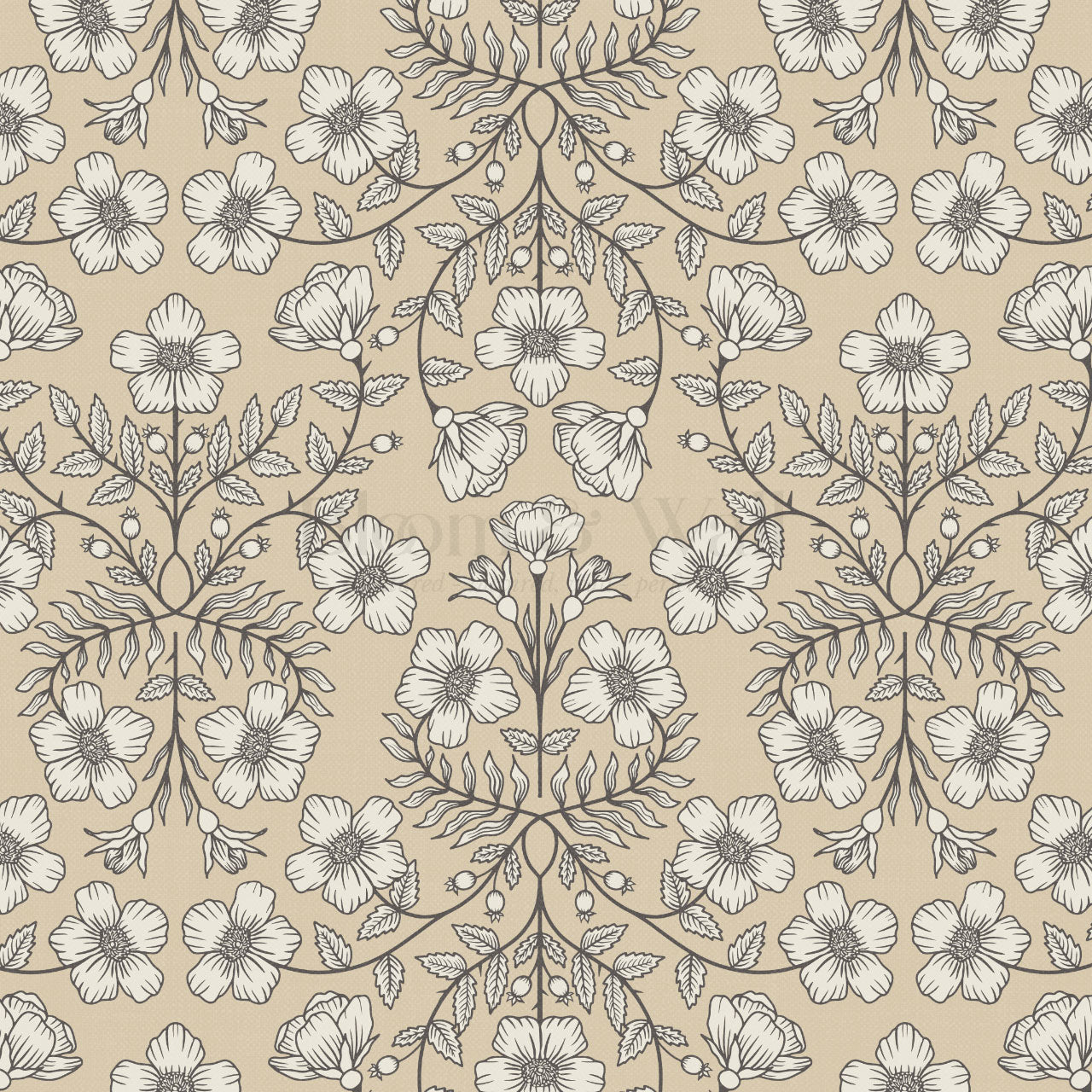 Alma Gentle Rosa Branch Beige Wallpaper