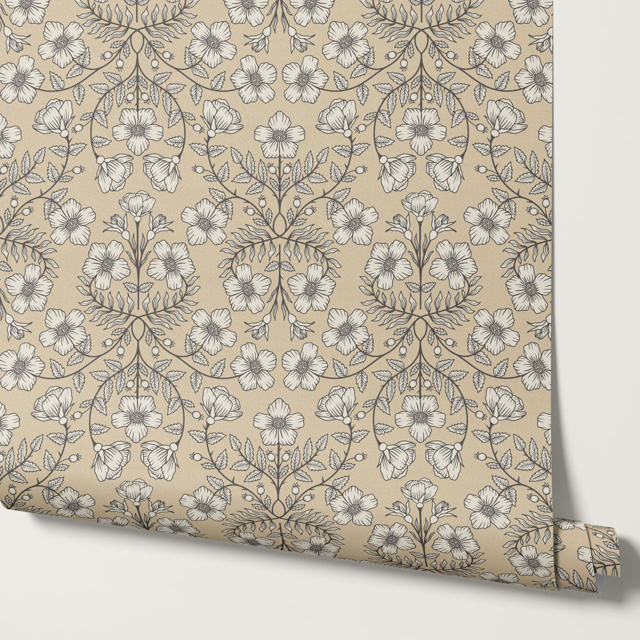 Alma Gentle Rosa Branch Beige Wallpaper