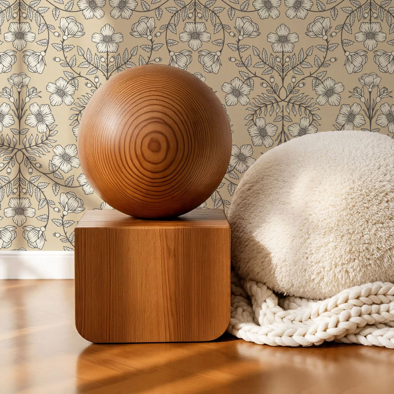 Alma Gentle Rosa Branch Beige Gray Wallpaper