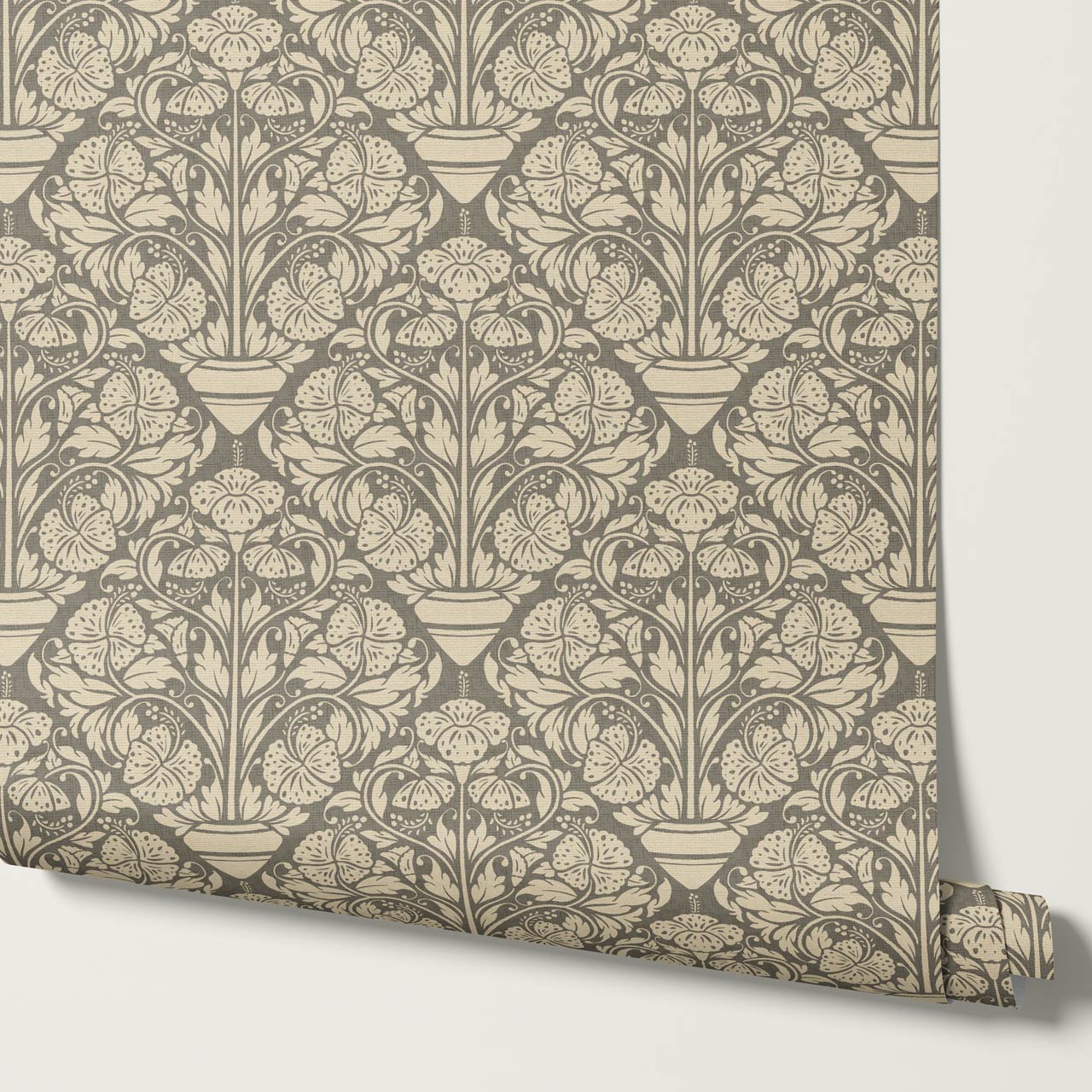 Alohi Hibiscus Block Print Deep Stone Grey Wallpaper