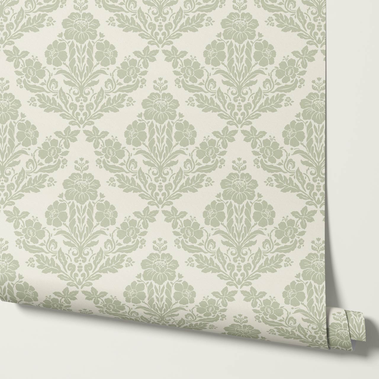 Alora Classic Damask Sage Cream Wallpaper