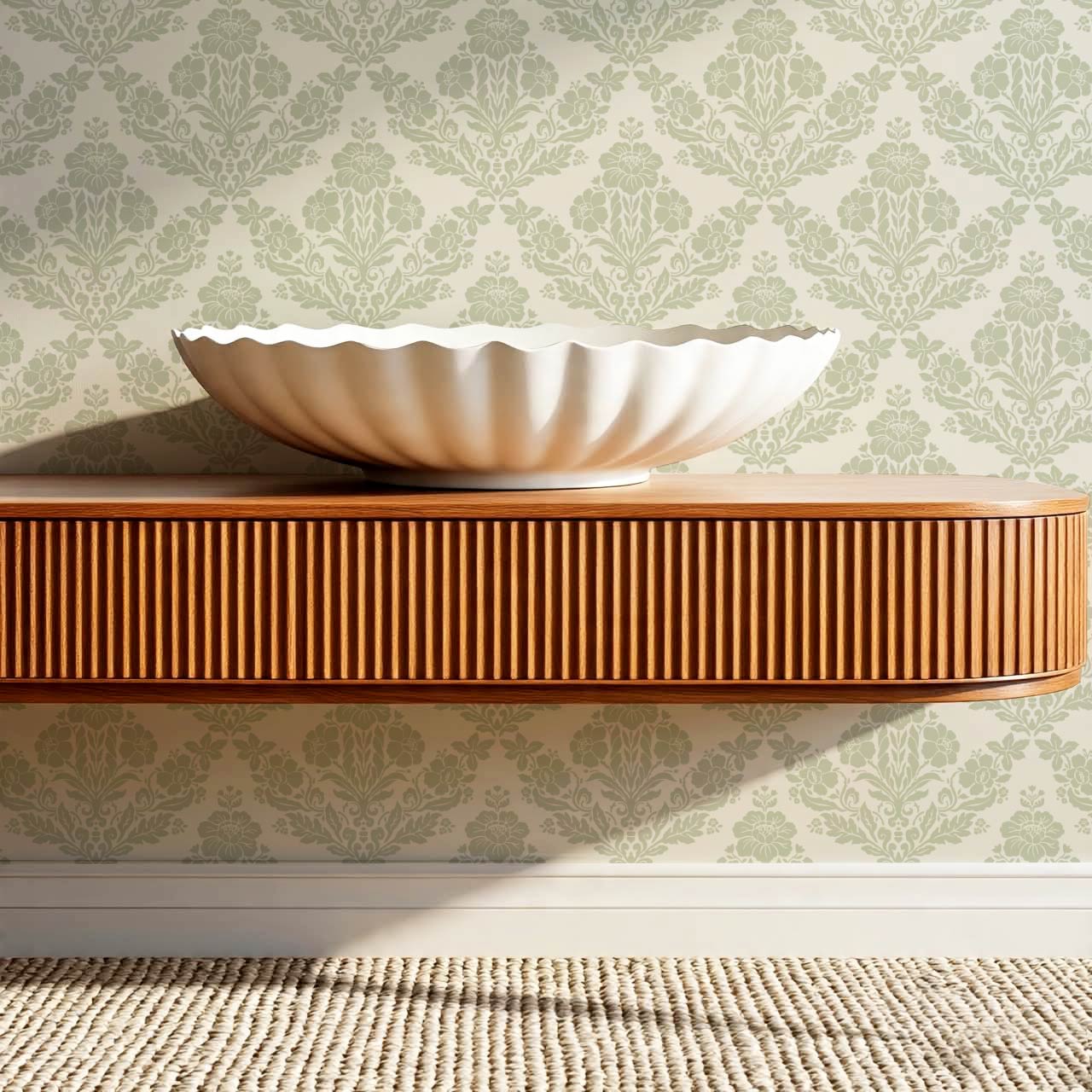 Alora Classic Damask Sage Cream Wallpaper