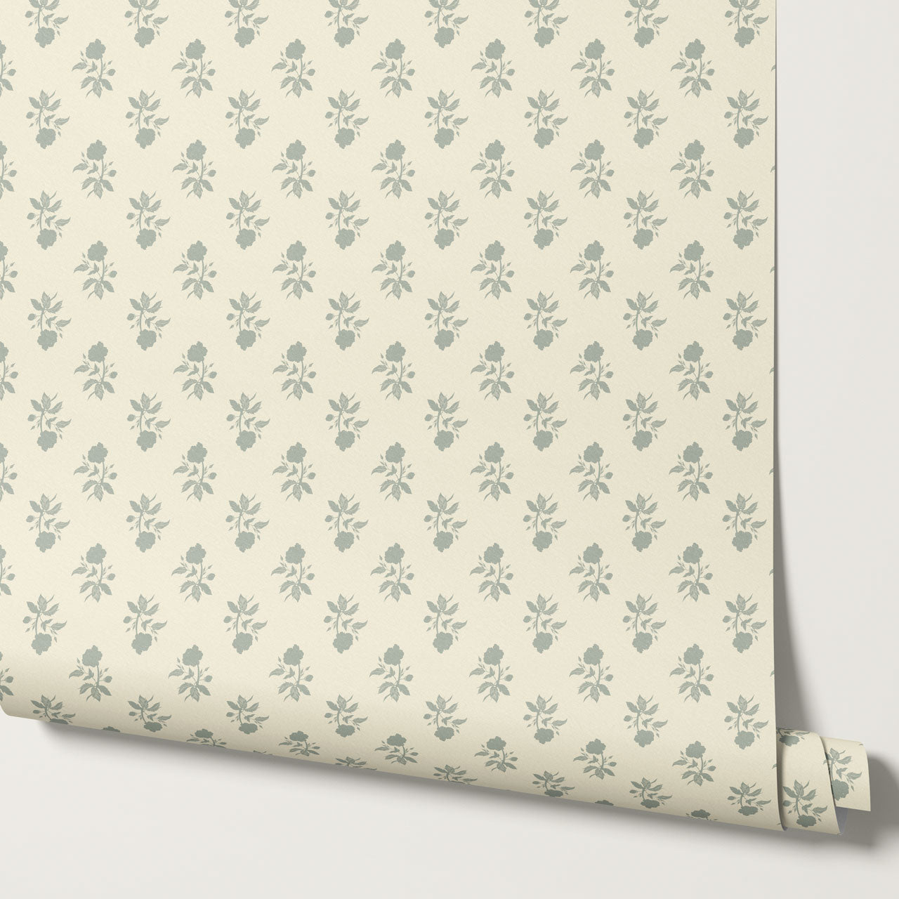 Amaya Block Print Floral Sunny Sage Wallpaper