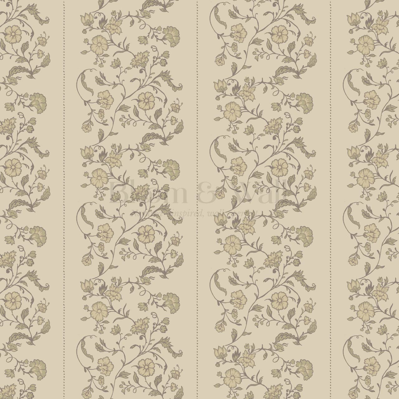Amira Silk Garden Stripes Parchment Olive Wallpaper