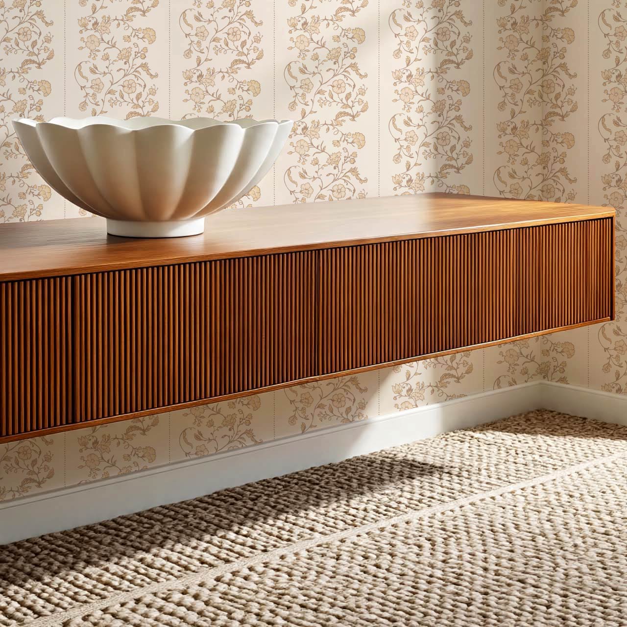 Amira Silk Garden Stripes Rosewater Coral Wallpaper