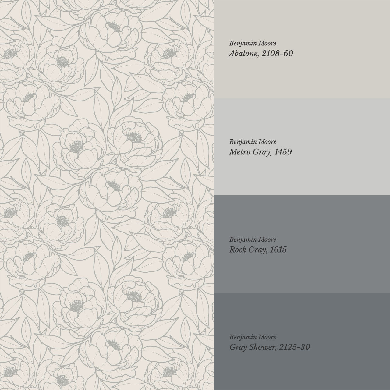 Amy Delicate Peonies Vintage Gray Wallpaper