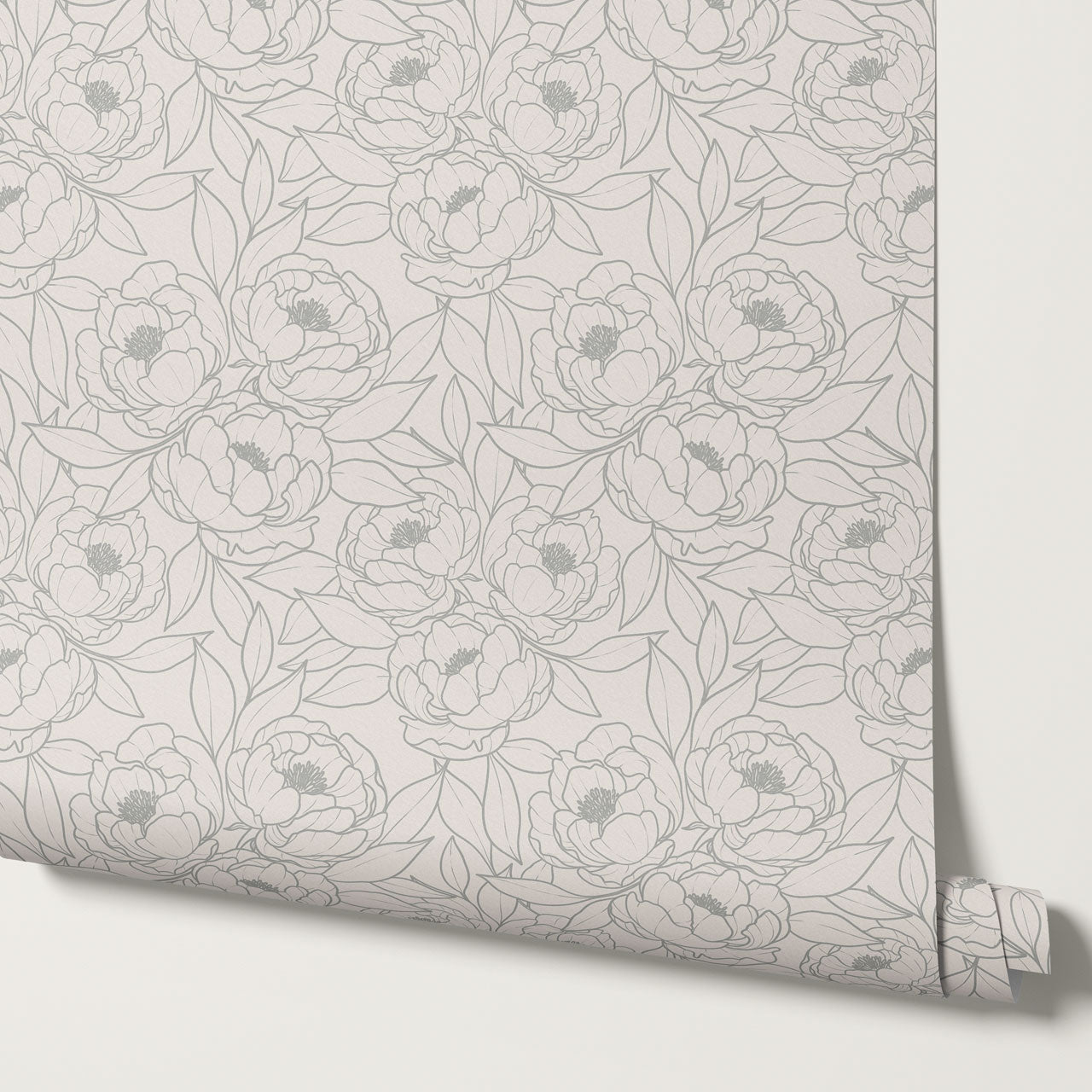 Amy Delicate Peonies Vintage Gray Wallpaper