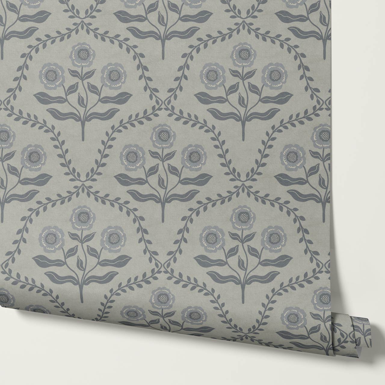 Ana Lumen Bloom Silver Dove Slate Wallpaper