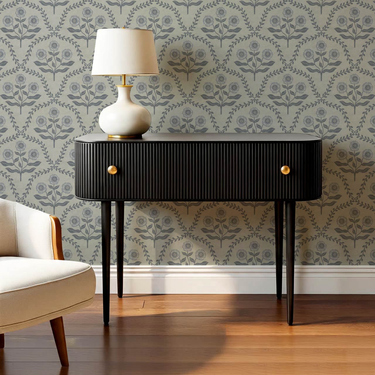 Ana Lumen Bloom Silver Dove Slate Wallpaper