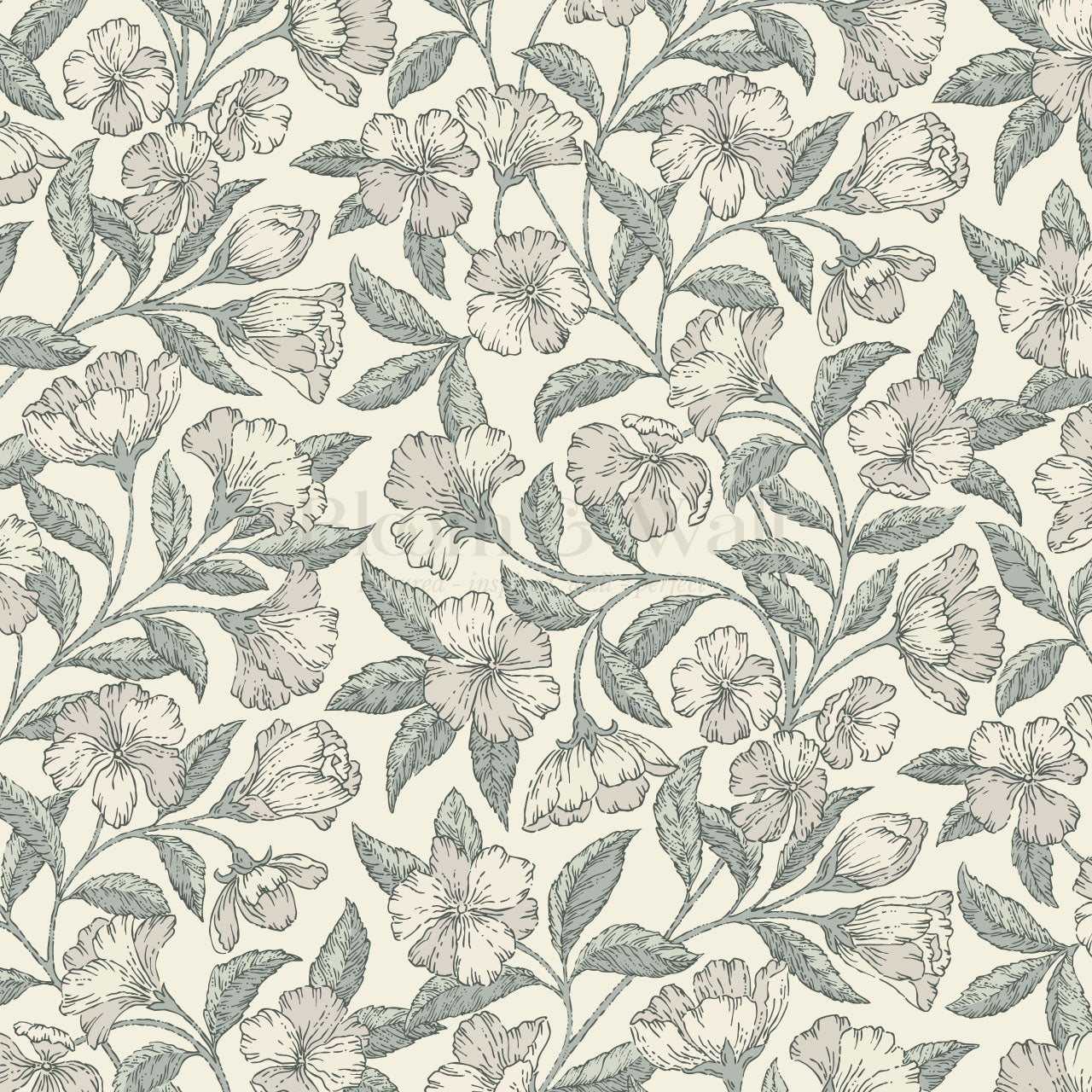 Andrea Godetia Allover Antique Green Wallpaper