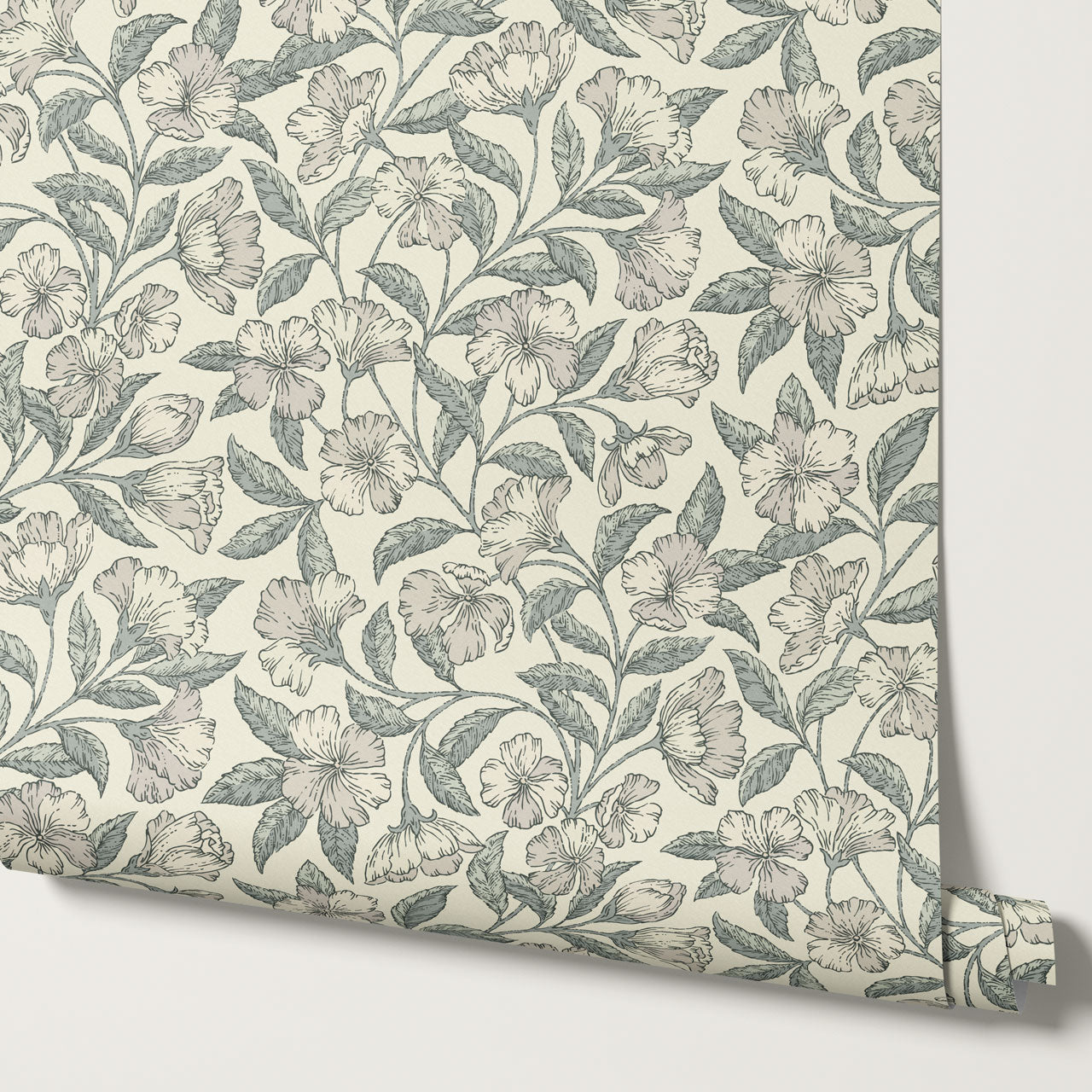 Andrea Godetia Allover Antique Green Wallpaper