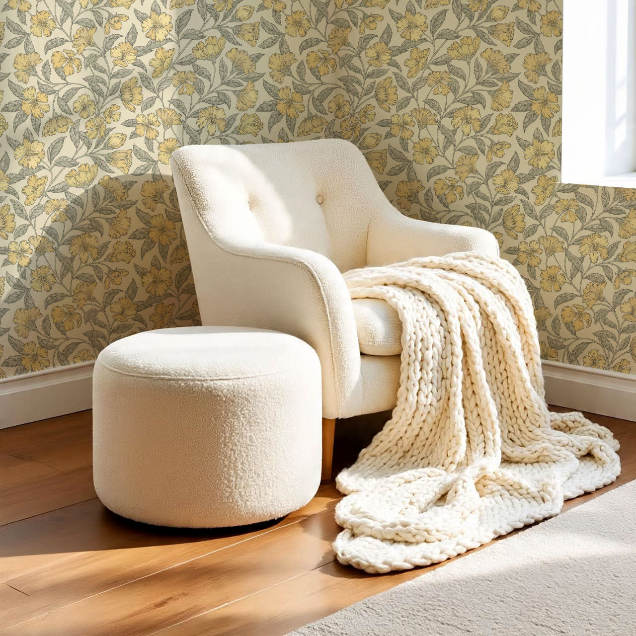 Andrea Godetia Allover Yellow Wallpaper