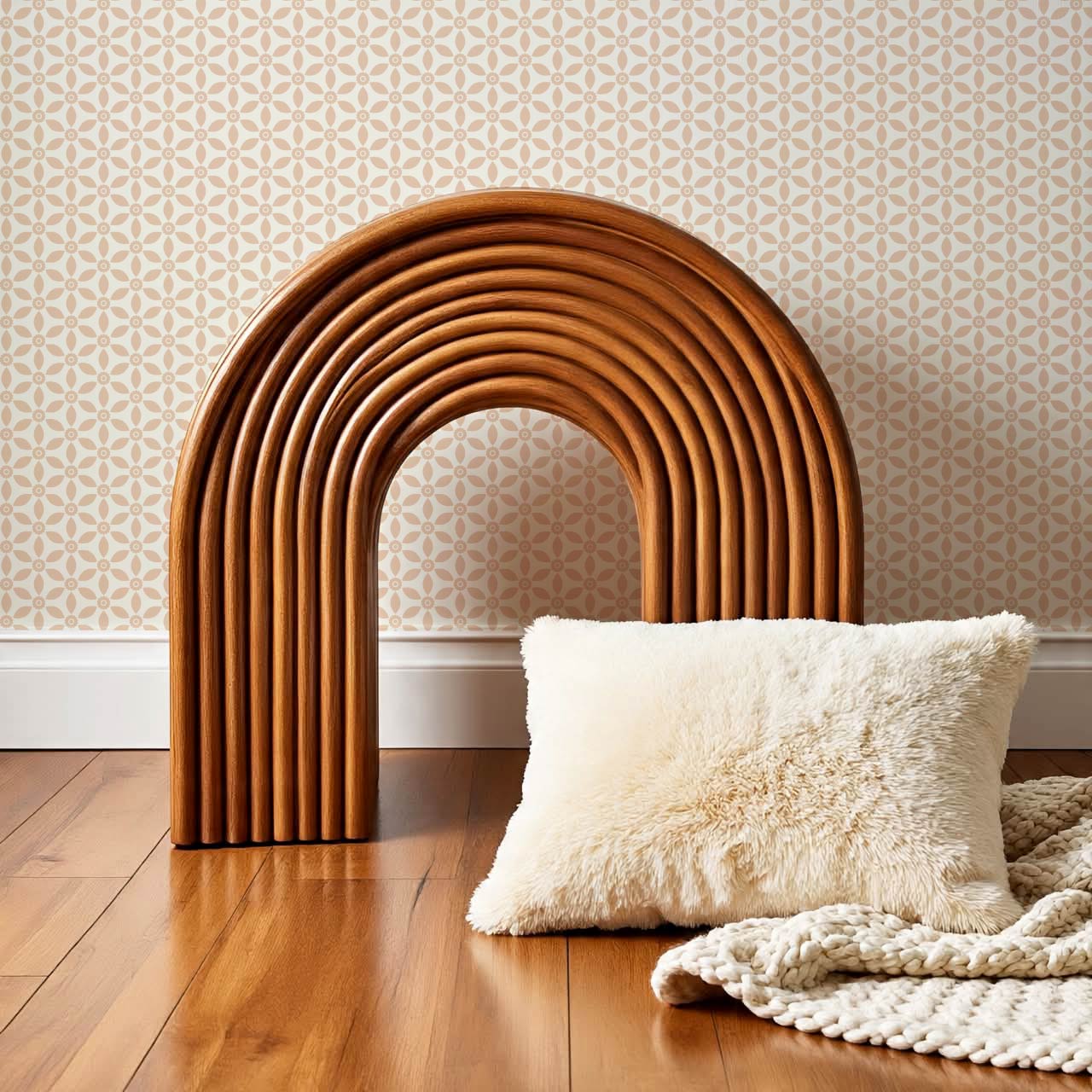 Aneta Petal Lattice Cream Peach Wallpaper