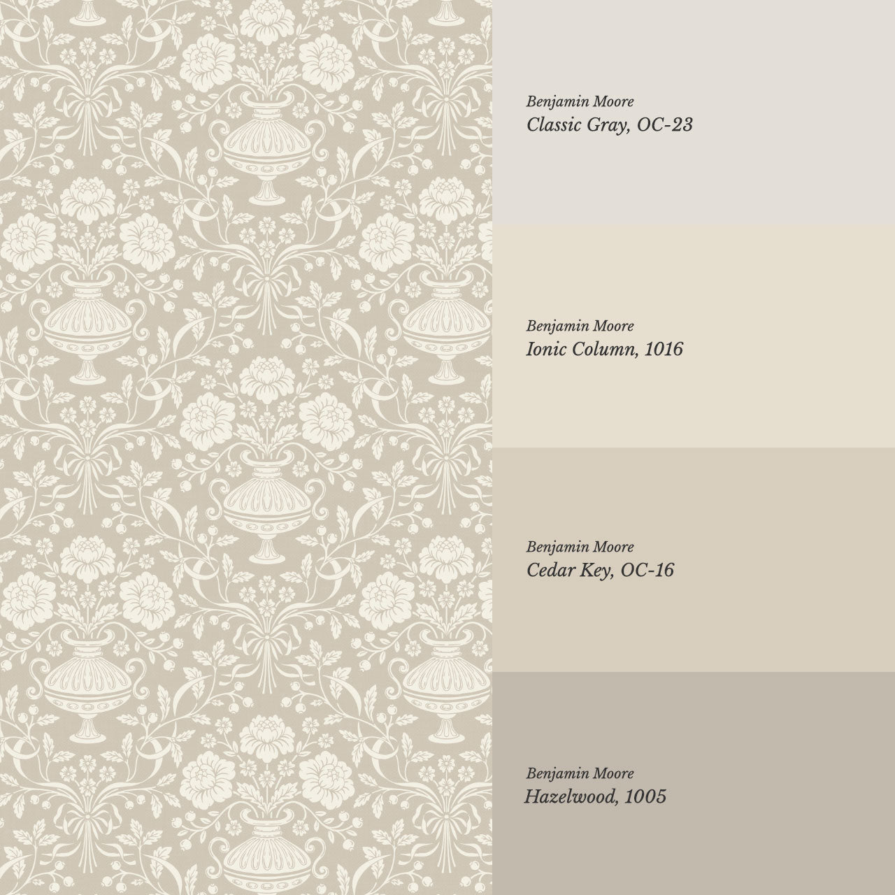 Angelina Ribbon Damask Beige Wallpaper