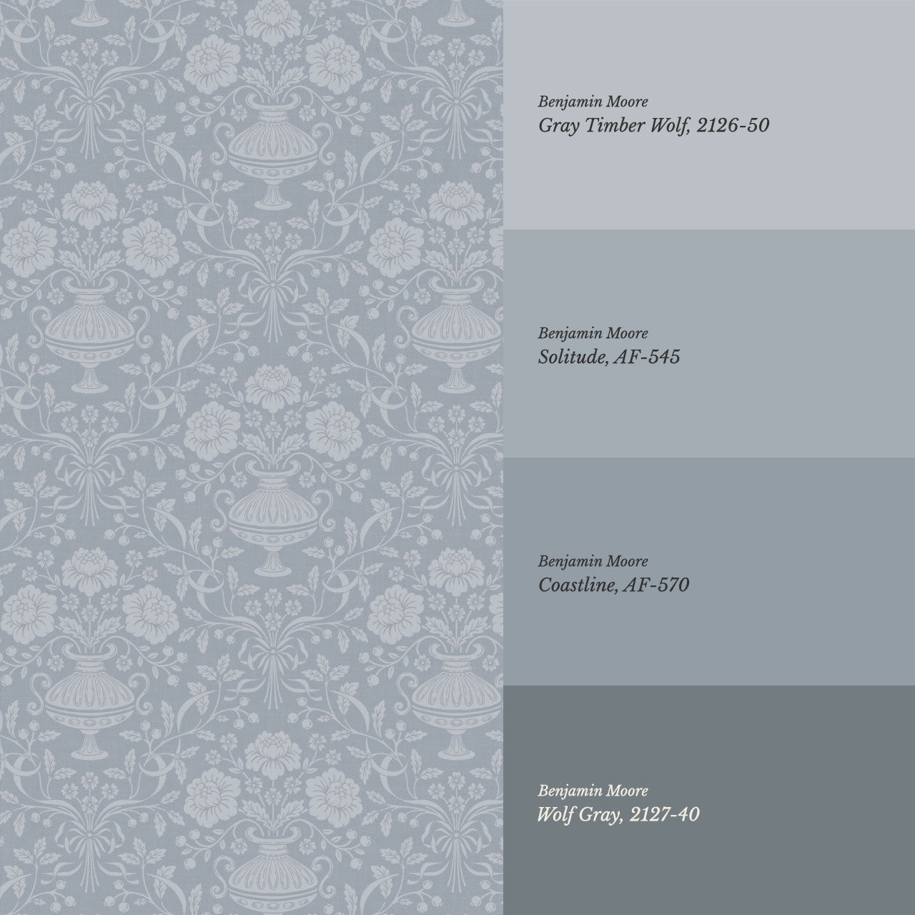 Angelina Ribbon Damask Blue Wallpaper