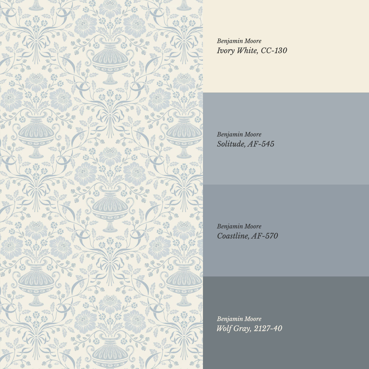 Angelina Ribbon Damask French Blue Wallpaper