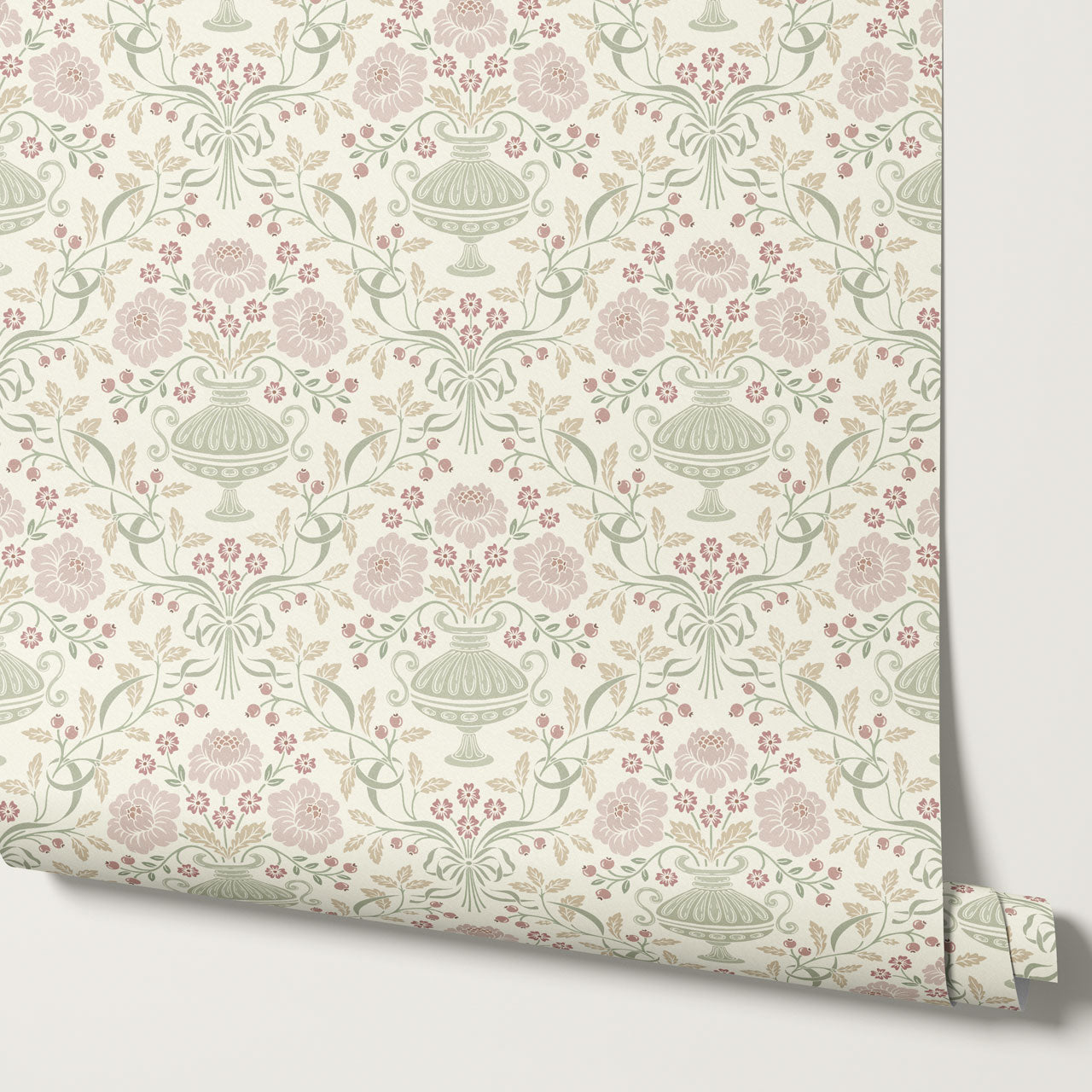 Angelina Ribbon Damask Pastel Wallpaper