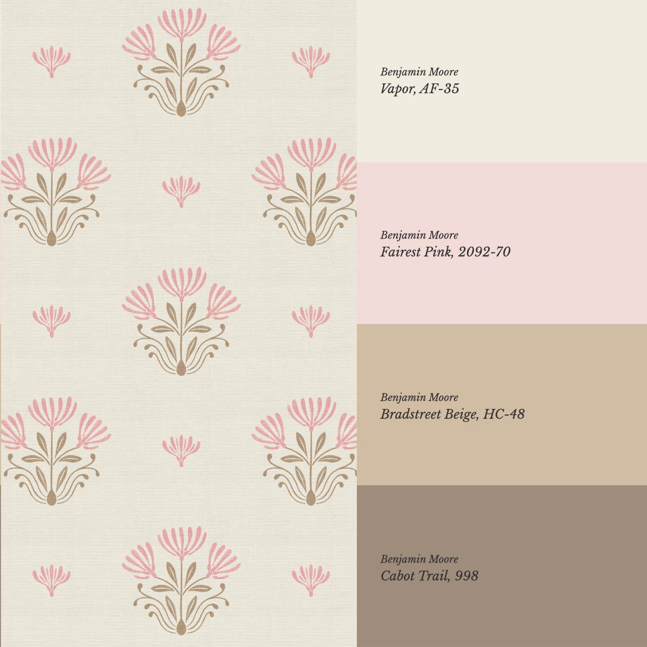 Anjali Delicate Flower Pink Beige Wallpaper