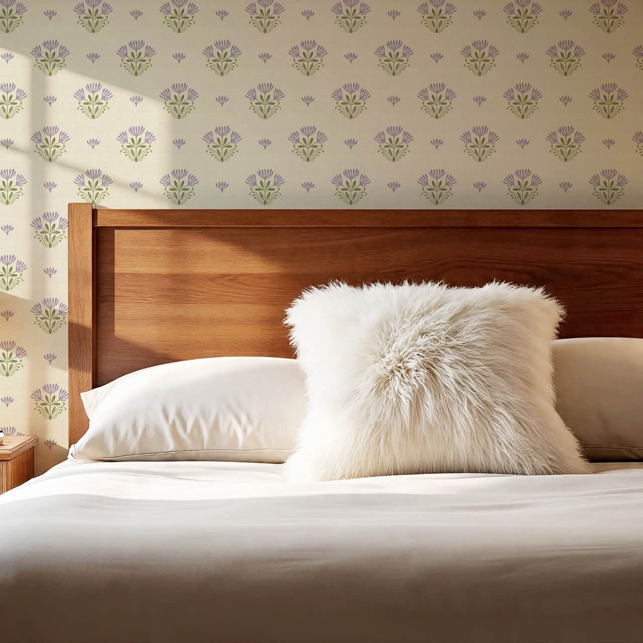 Anjali Delicate Flower Violet Beige Wallpaper