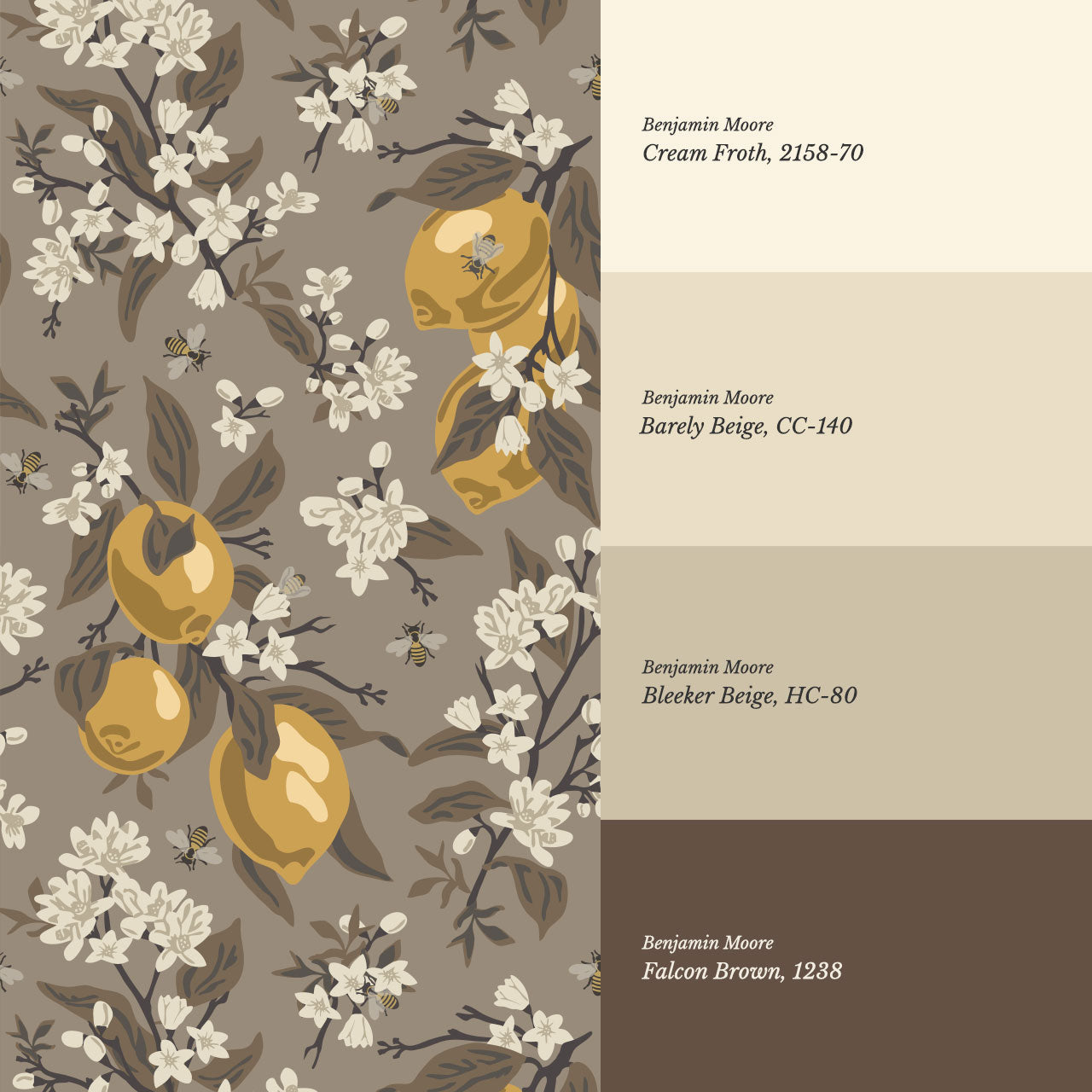 Annabelle Bees & Lemons Brown Wallpaper